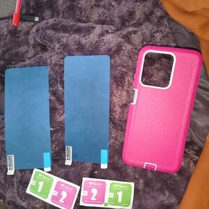 Pink Phone Case with Screen Protectors